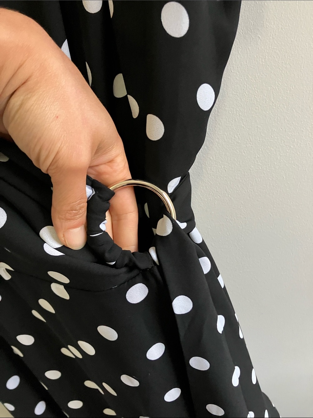 Joseph Ribkoff black and White Polka Dot Wrap Midi Dress ruffle A-line size 12 - Picture 4 of 10